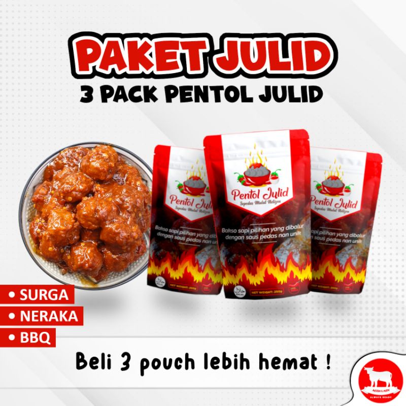 

Paket Pentol Julid - Semua Rasa (Bisa Campur) / Sepedas Mulut Netizen / COD / Kirim Seluruh Indonesia / Rempah Lady / Lauk Siap Saji / 3 x 250gr