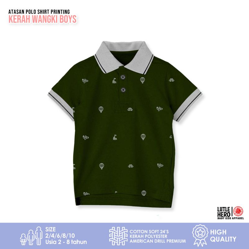 Atasan Kaos Polo Shirt Kerah Wangki Full Print Anak Laki-laki