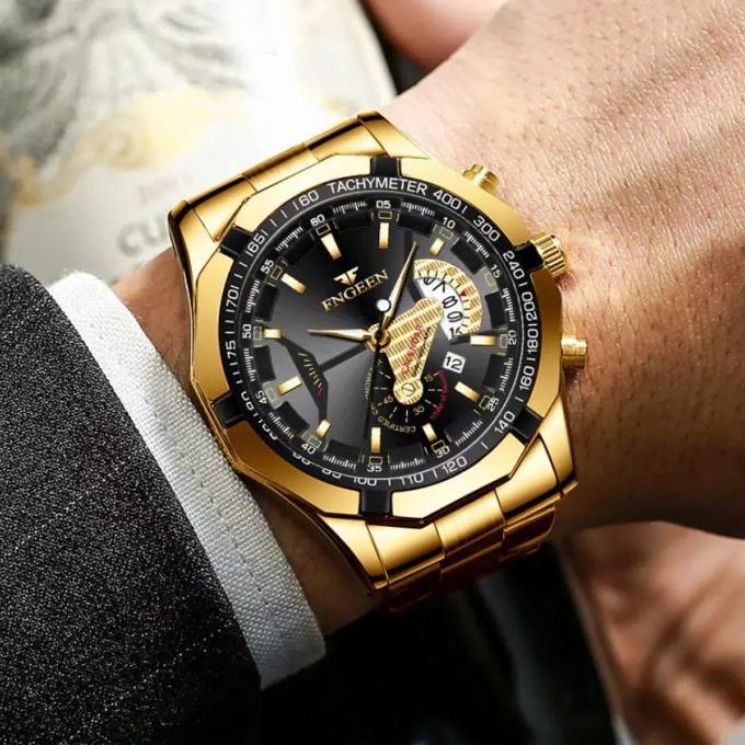 Jam Tangan Pria Fngeen S001 Full Gold Original + Free Box