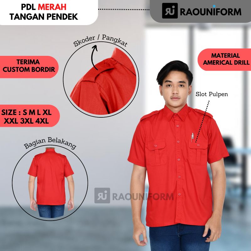 Kemeja PDL Lengan Pendek/PDL Custom Bordir/Baju PDL Pria/Seragam PDL Lapangan/Seragam PDL Kantor/Baju PDL Pria Lengan Pendek/Atasan PDL Pria