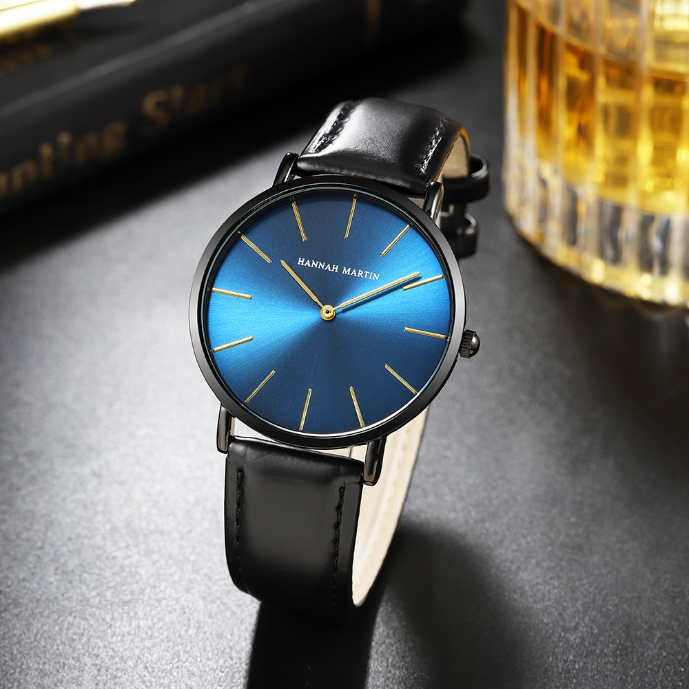 HANNAH MARTIN Jam Tangan Pria 100% Original Keren Sangat tipis Quartz COWOK Couple Kulit Anti Air Men Watch COD Laki Arloji Men Watch murah CH03+-5