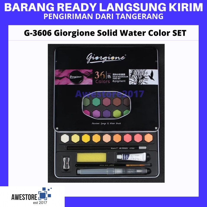 

Terlaris Giorgione 36 Warna Colors Solid Watercolor Cat Air Box Set Kuas Lukis