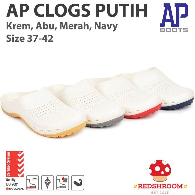 Sandal Slop Ap Clogs Putih - Sandal Ap Boots Karet Anti Slip