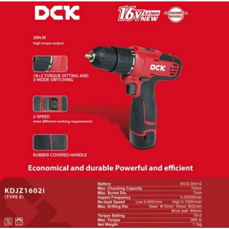 Bor Batere Battery 10MM Cordless Drill DCK KDJZ1602iE 26V Reversible
