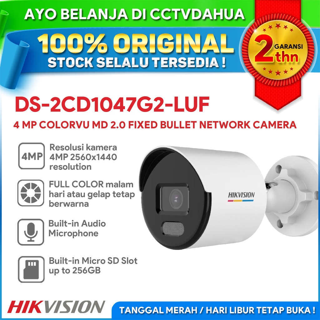 HIKVISION DS-2CD1047G2-LUF 4MP COLORVU MD FIXED BULLET NETWORK CAMERA