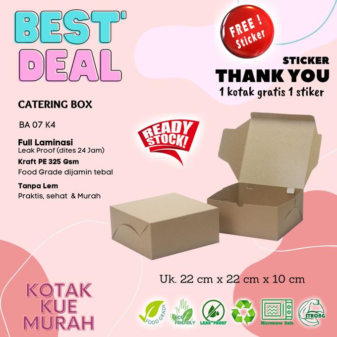 

salle Kotak Kue Uk. 22 X 22 X 10 Cm Laminasi Anti Bocor Kotak Kraft