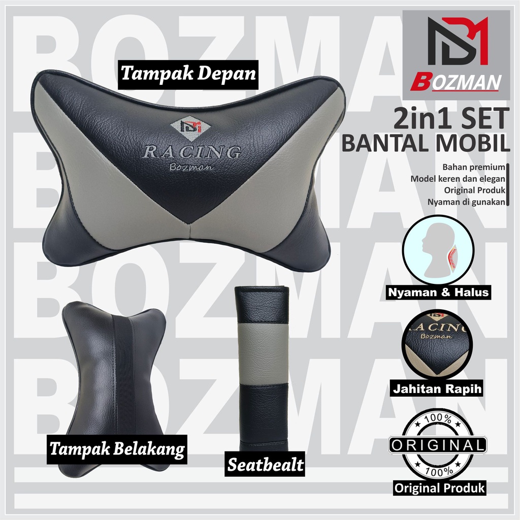 Set Bantal Mobil 2 In 1 Bozman Racing / Headrest Kulit Sintetis