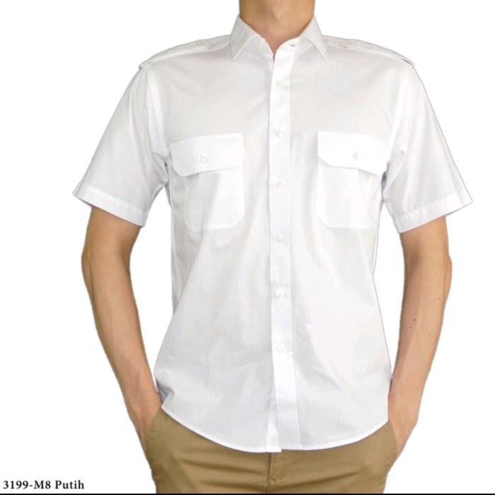 Boss Kemeja Pilot Putih Lengan Pendek Regular
