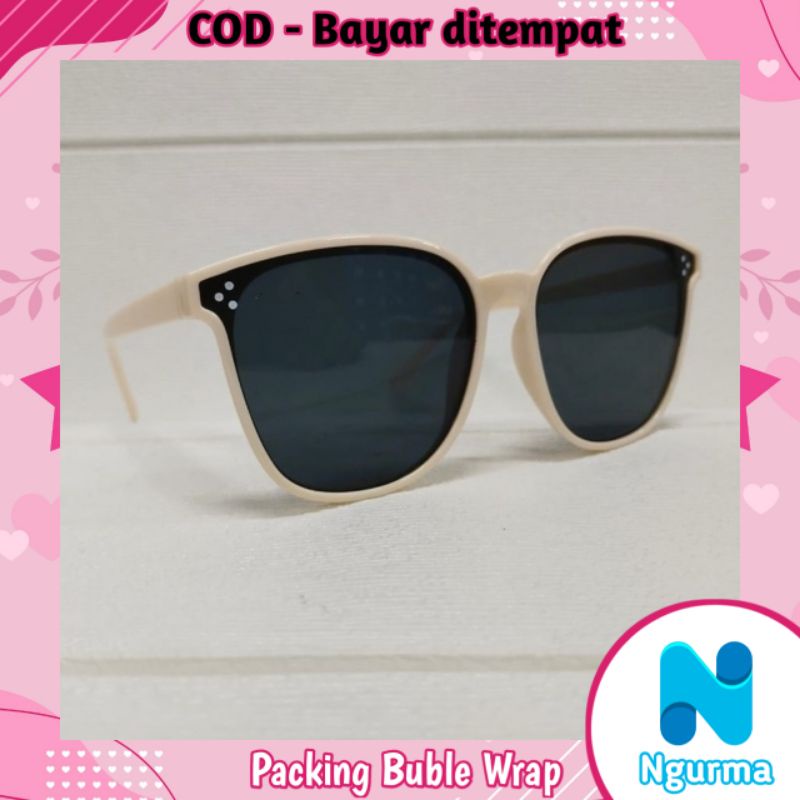 kacamata hitam Korean fashion wanita pria sunglasses kacamata titik tiga-Cream