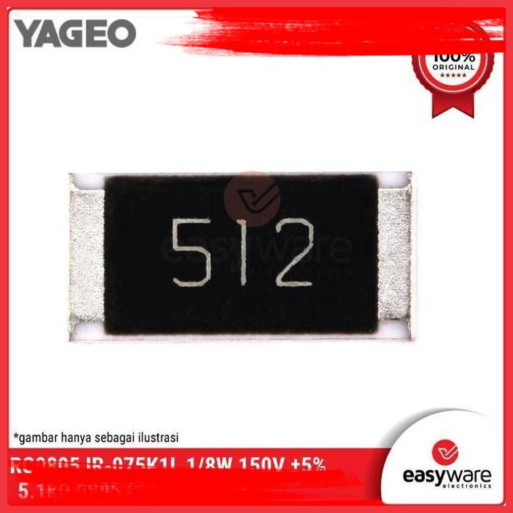 (EASY) YAGEO RESISTOR 5K1 0805 5% SMD 5.1K OHM 0805 150V SMD RESISTOR
