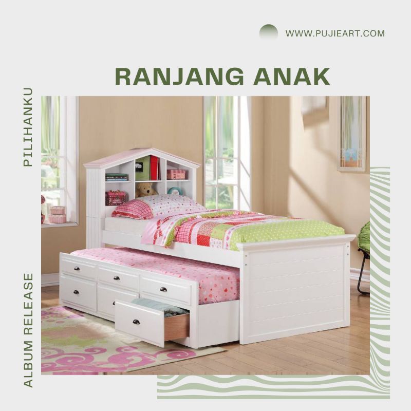Kasur Remaja Bertingkat Multifungsi Laci, Tempat Tidur Anak Single Murah Model Rak Buku