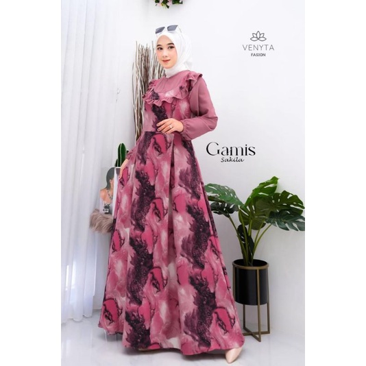 Busana Muslimah ModernVenyta nona blando Motif mendung gamis manis manja simple elegan