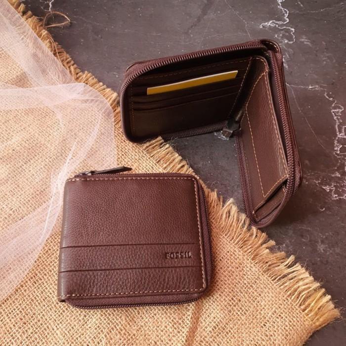 Dompet Pria OrigInal Fossil Lufkin Zip Around Dark Brown NWT