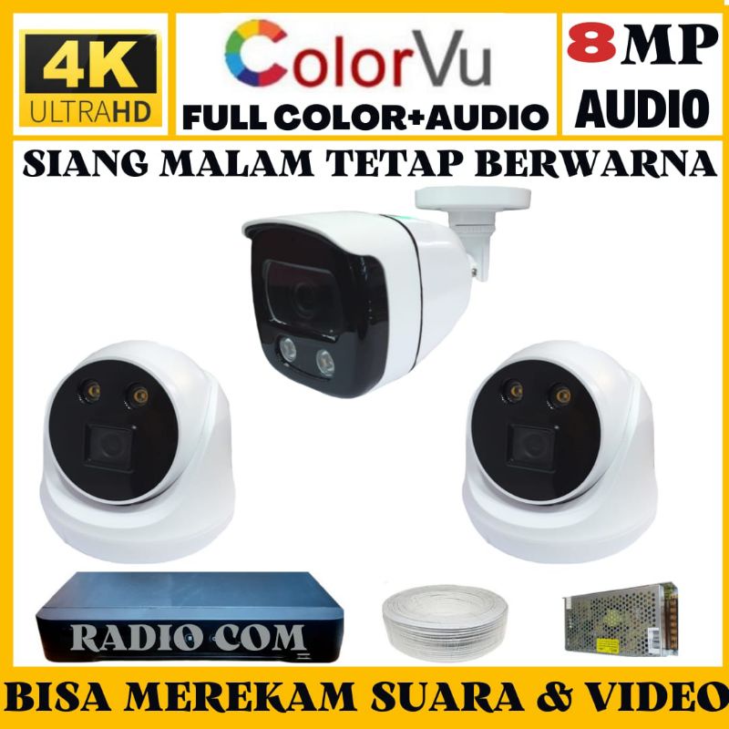 PAKET CCTV COLORVU 4 CHANNEL 3 KAMERA 8MP 4K ULTRA HD 2560P +AUDIO