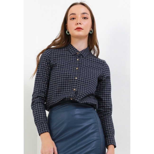 Kemeja Wanita Giordano Original Checked Cewek Smart Office Katun Women's Warmbrushed Shirt Perempuan