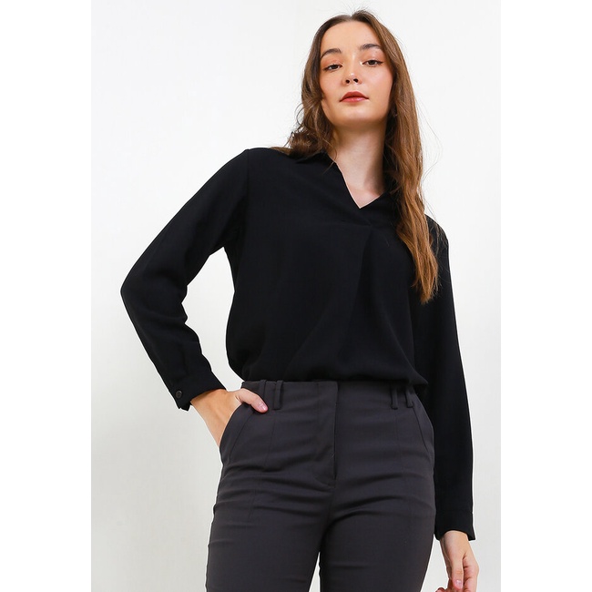 Blouse Wanita Cardinal Original Monokrom Cewek Versatile Poliester Femme Loose Fit Perempuan