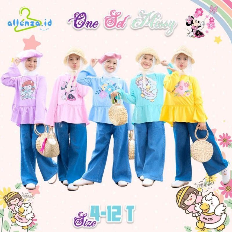 READY ONESET MESSY JEANS BY ALLENZA 4-12 TAHUN / SETELAN JEANS ANAK PEREMPUAN / BAJU ANAK CEWEK LEBA