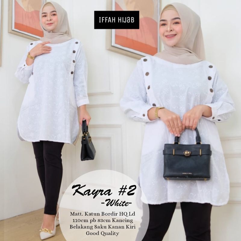 Tunik putih wanita modern Kayra # 2 white Baju atasan putih bordir wanita elegan blouse putih bordir