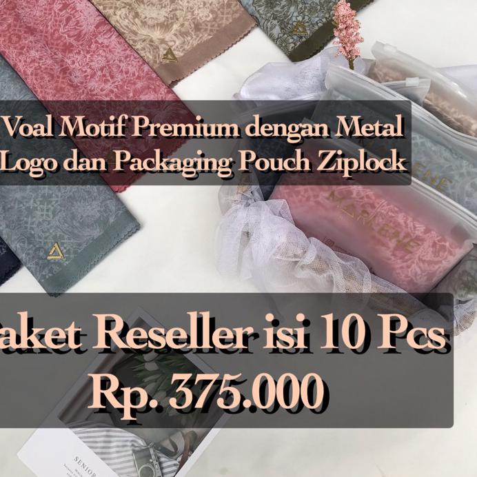 Hijab Voal Motif Premium (PAKET RESELLER dengan Metal Logo dan Free Pouch)