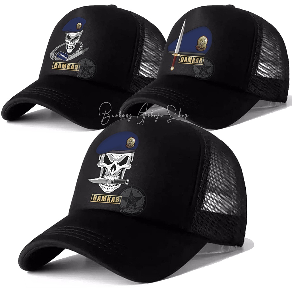 (Exclusive) Topi Pemadam Kebakaran - DAMKAR Baret Biru Tua Light Gold