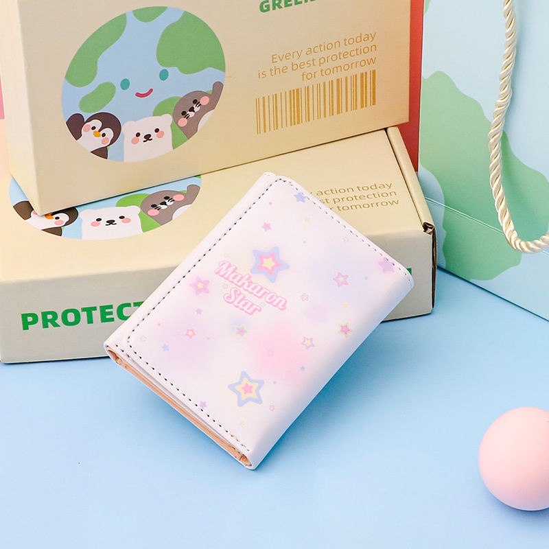 Sera Mahasiswa Dompet Wanita Baru Macaron Warna Yang Sesuai dengan Lucu Kapasitas Besar Pemegang Kartu Gradien Bintang 30% Off Dompet Koin pendek Bagian