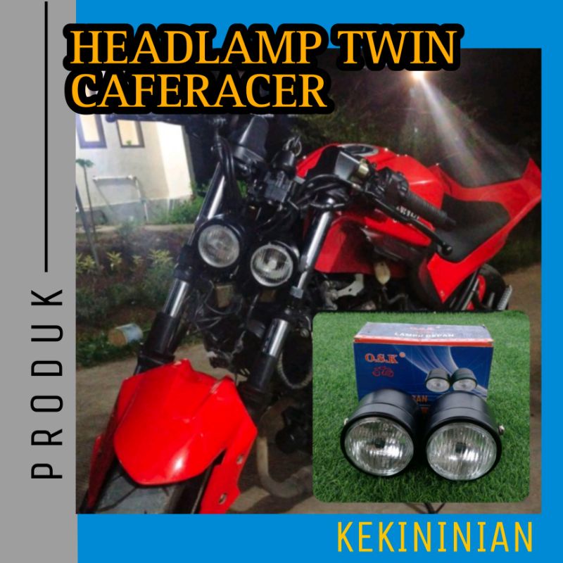 Headlamp Twin Caferacer Lampu Reflektor Bulat Double Classic Cafe Racer Scorpio Harley Twin Vixion T