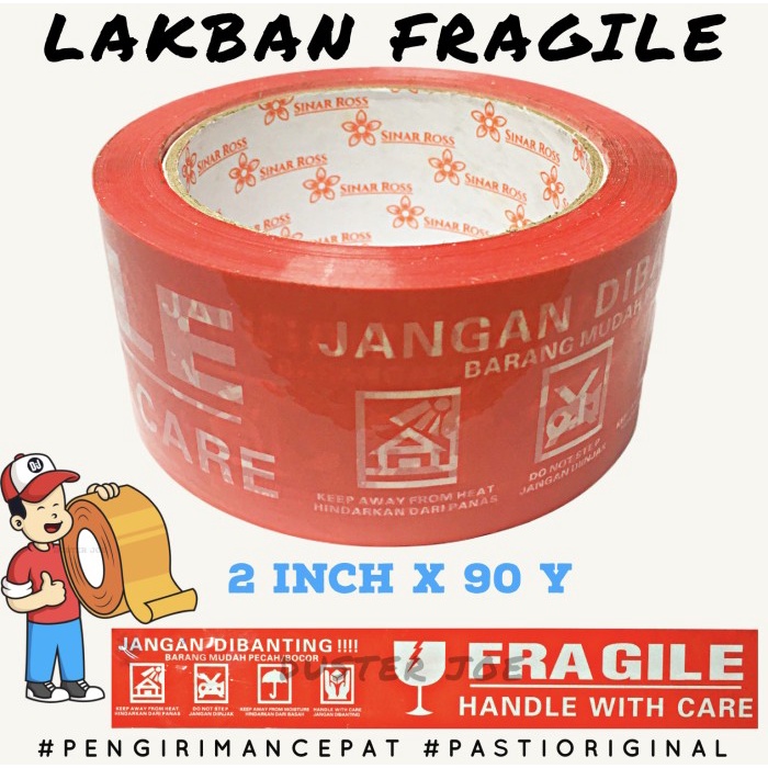 

HOT PROMO [CABANG] Lakban Fragile Merah 2 inch 90 Yard Sinar Ross PER 6 PCS