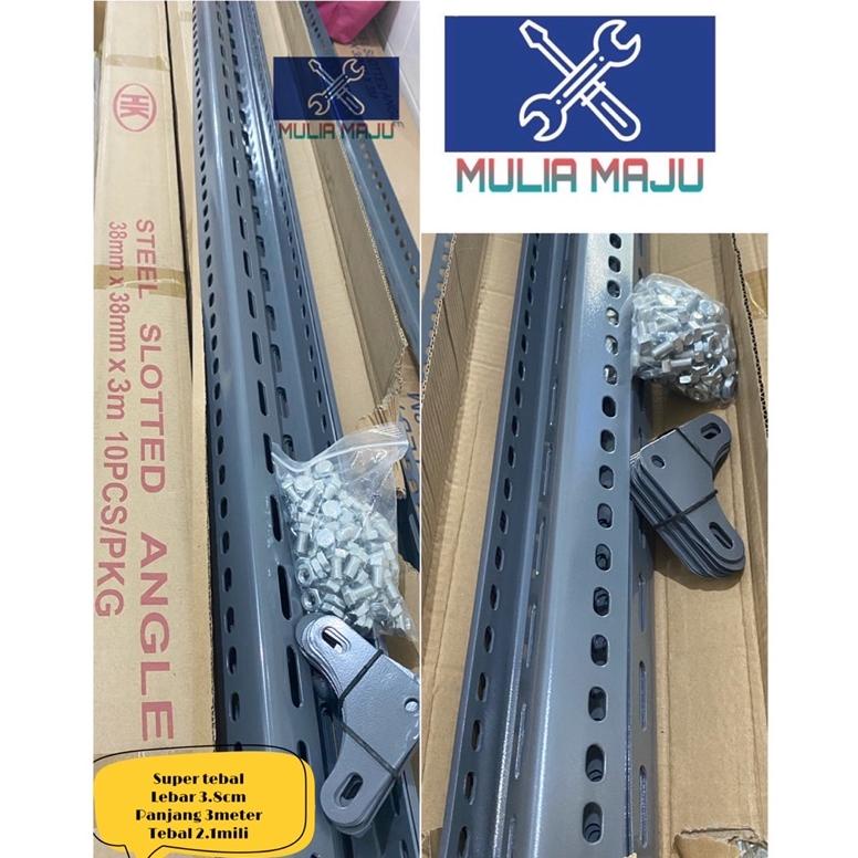 Ready Stok Besi Rak Siku Lubang Tebal 2.1mili 3.8cm Besi Siku Lubang Tebal 2.1mm 3meter (perbatang)