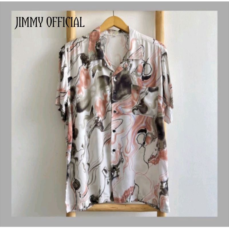 Kemeja Pria Hawai/ Kemeja Pantai Abstrak Vintage Casual Lengan Pendek Retro Bahan Rayon Viscose import adem-Athur peach