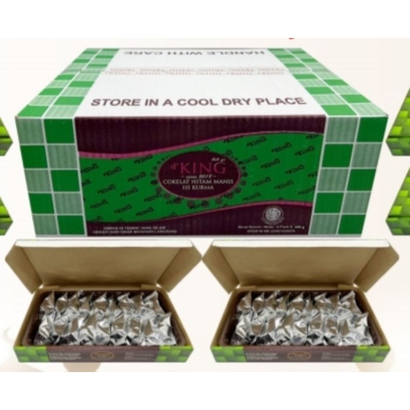 

Cokelat Kurma D'King Coklat Hitam Manis Isi Kurma 1 Dus Isi 4 Toples