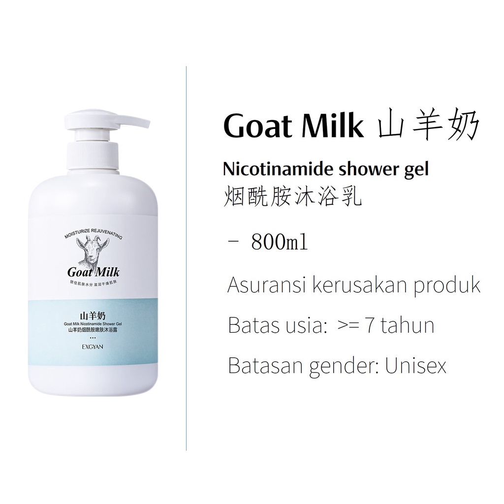 Pemutih badan Sabun badan pemutih Sabun cair 800ml Goat milk Niacinamide Lembut Body wash