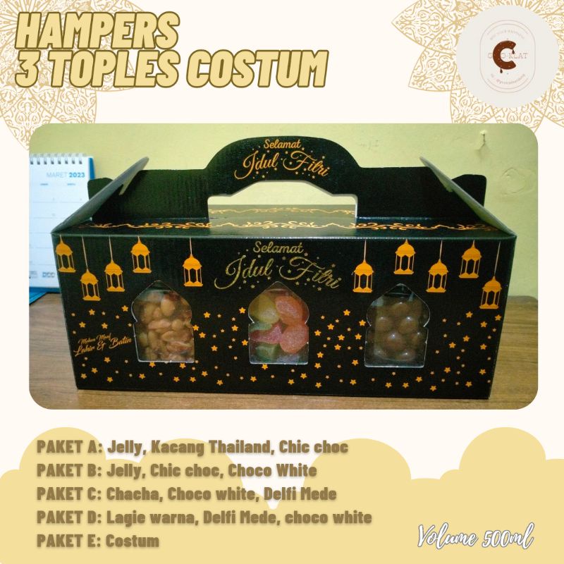 

hampers tiga toples coklat