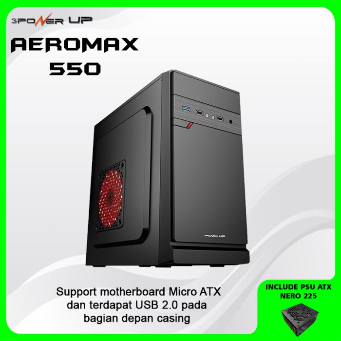 Casing PC 3 Power Up AEROMAX AM-550 with PSU 500W m-ATX Case