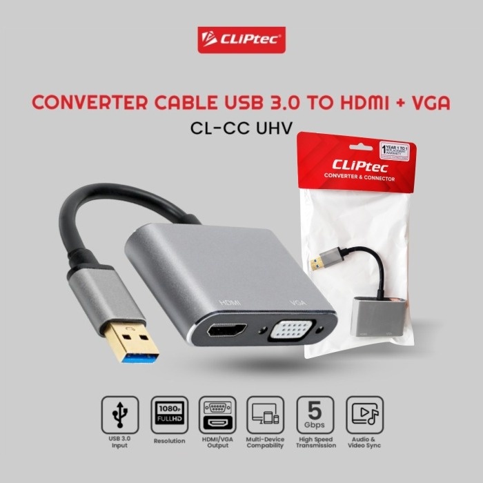 Converter CLIPtec CL-CC UHV Usb 3.0 to Hdmi + Vga