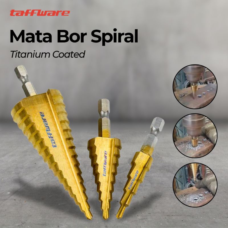 3 pcs mata bor spiral pagoda kerucut besi 32mm