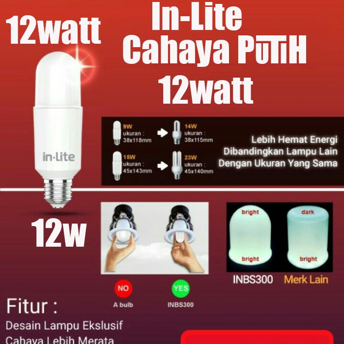 lampu led LED Stick 12W in-lite cahaya PUTIH / Bohlam LED/ Lampu LED Bulb inlite(D3G5) terlaris lamp