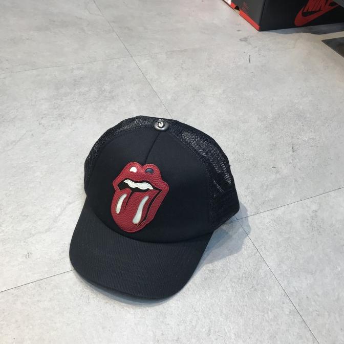 TOPI CHROME HEARTS ROLLING STONE LEATHER PATCH TRUCKER PM CAP033-CH ---READY---