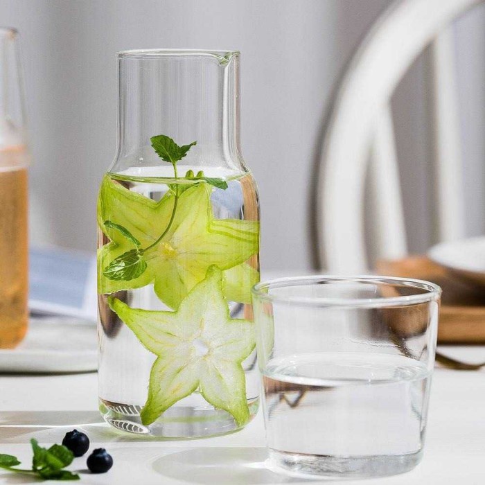 Gelas & Botol Kaca Pitcher Jar Air Minum Teh Juice Kopi - Set 2 In 1 Tr00J9