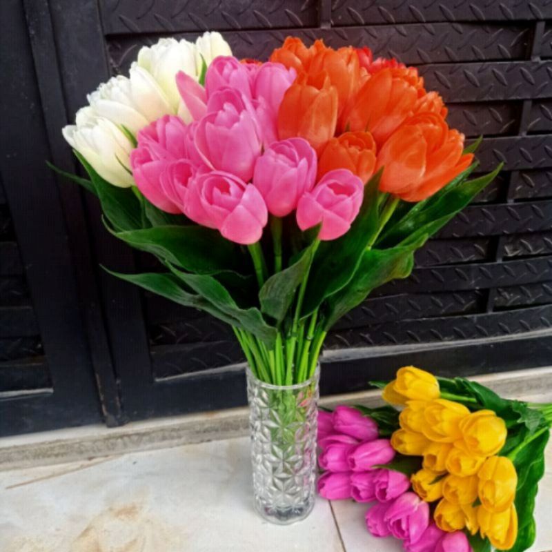 Bunga tulip besar bunga plastik dekorasi pot bunga artificial