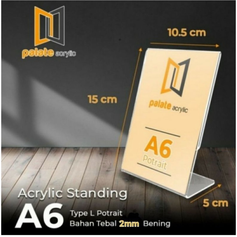 

Acrylic / Akrilik Tent Card Holder Ukuran A6 (10,5 x 15 cm) Model L Potrait