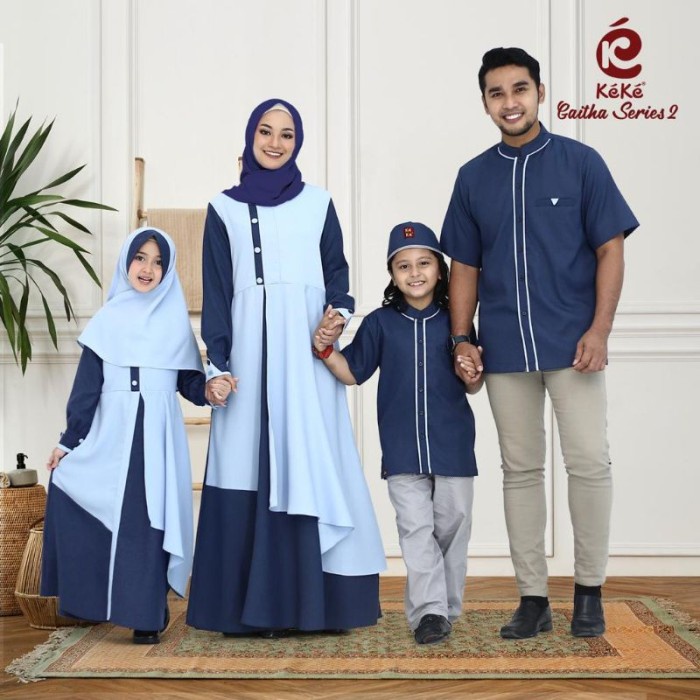 Baju Couple Keluarga Lebaran 2023 Series SRK 2109 - BLUE by KEKE - Baju Lebaran 2023 Couple Keluarga Original Bandung - Baju Couple Pasangan Lebaran Amanah - Gamis Couple Pasangan - Baju Lebaran Couple Pasangan - Setelan Anak Perempuan