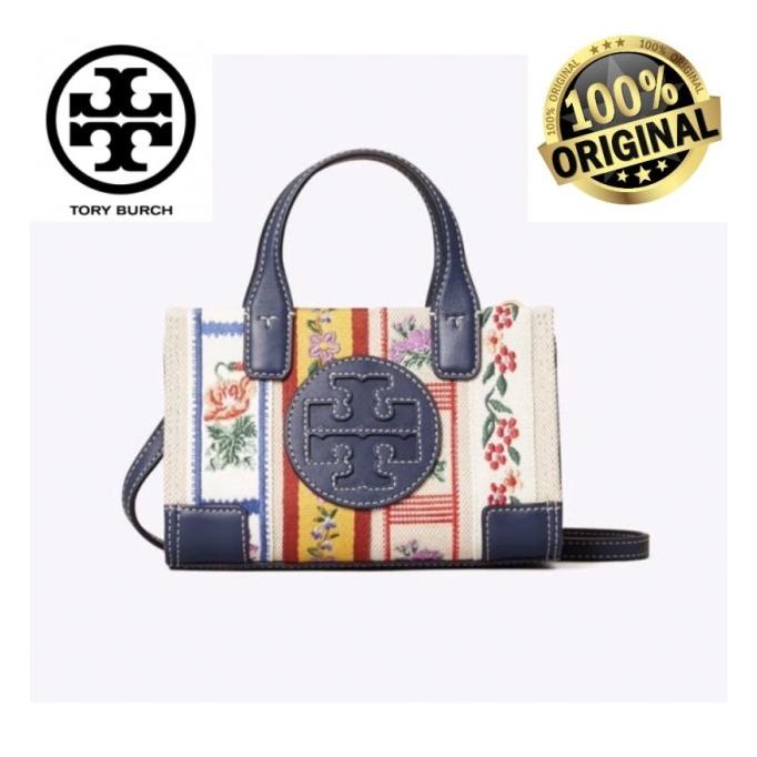 Tory Burch ELLA WEBBING PATCHWORK MICRO TOTE TORY BURCH 100% ORIGINAL