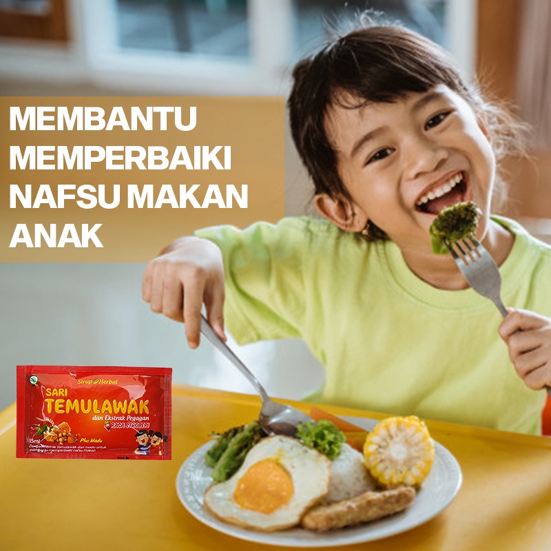 SARI TEMULAWAK Sirup Herbal Rasa Strawberry 12 Sachet Isi 15 ML Obat Suplemen Memperbaiki Nafsu Makan dan Kesehatan Anak BPOM HALAL-3