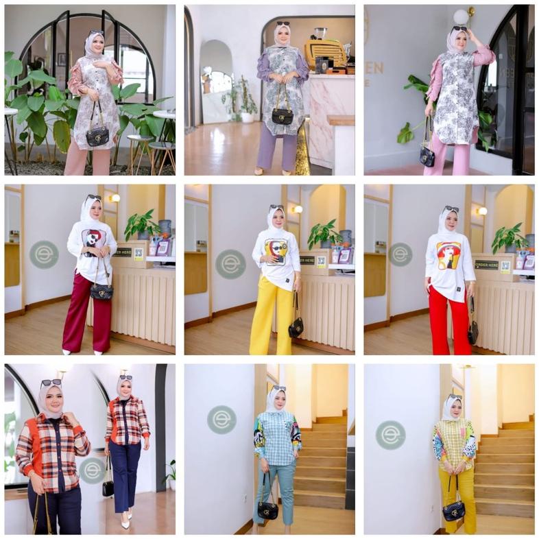 READYNEW ORY EVT.COKian set kotak oval+DEALOVA ONESET(STELAN CELANA+KEMEJA)KOTAK LENGAN PRINT BEST S