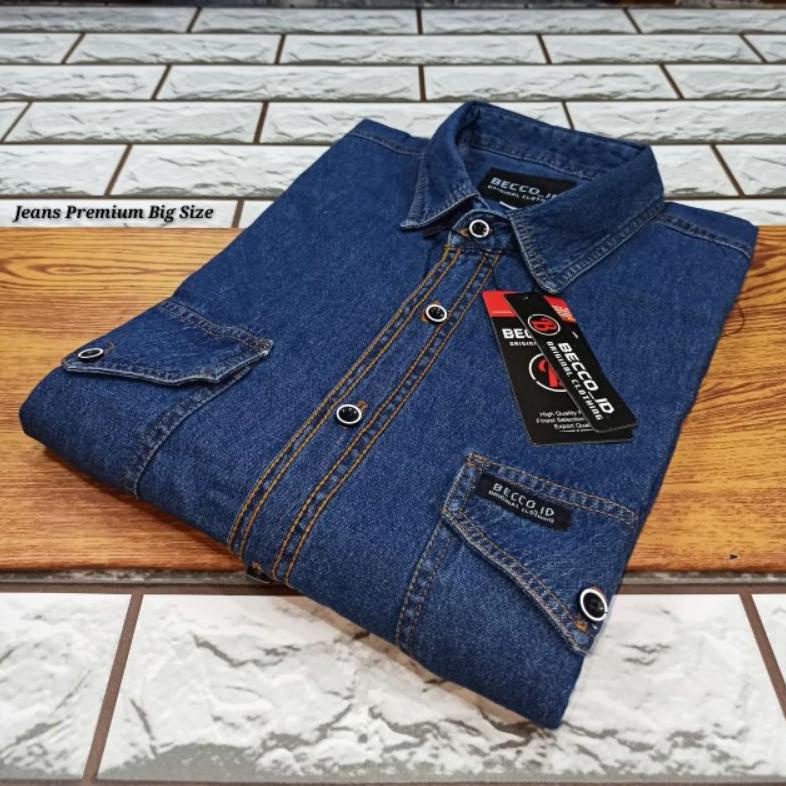 Terjangkau - KEMEJA JEANS PRIA JUMBO LENGAN PENDEK SIZE XXL XXXL XXXXL - KEMEJA JUMBO BIG SIZE PRIA 