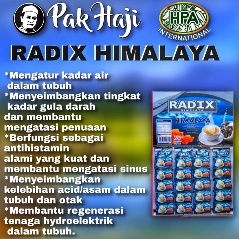 

KOPI RADIX HIMALAYA HPA PAK HAJI harga 1 papan 20 sachet