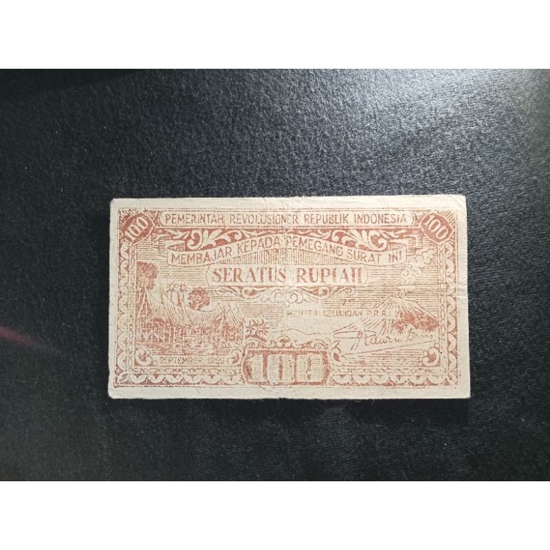 100 rupiah PRRI sumatera 1959 VF utuh rare