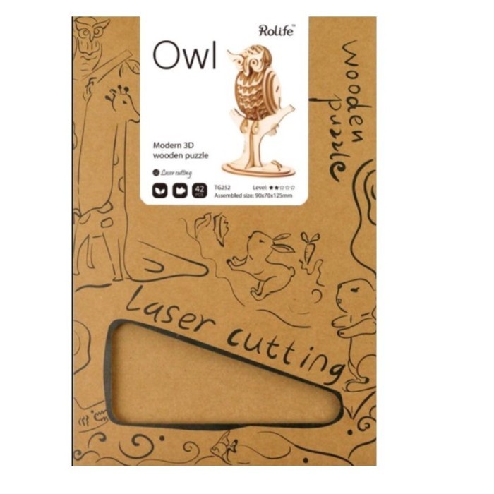 3Dpuzzle Kkv Rolife 3D Wooden Puzzle Mainan Anak 3D Puzzle Kayu - Owl