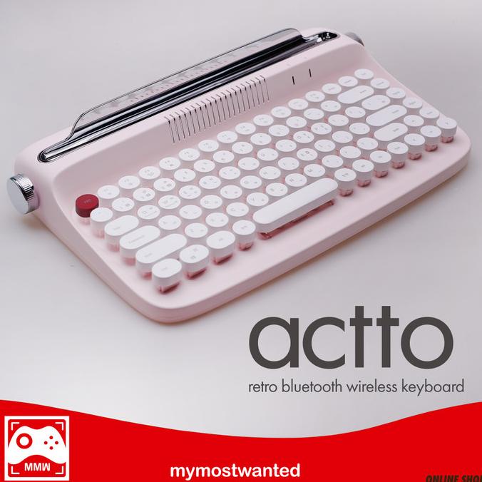 Actto Keyboard Bluetooth Wireless Keyboard Retro Typewriter Pink