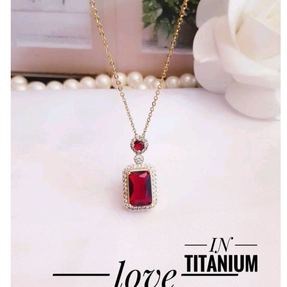 Kalung Titanium Batu Merah Gold lapis emas 749